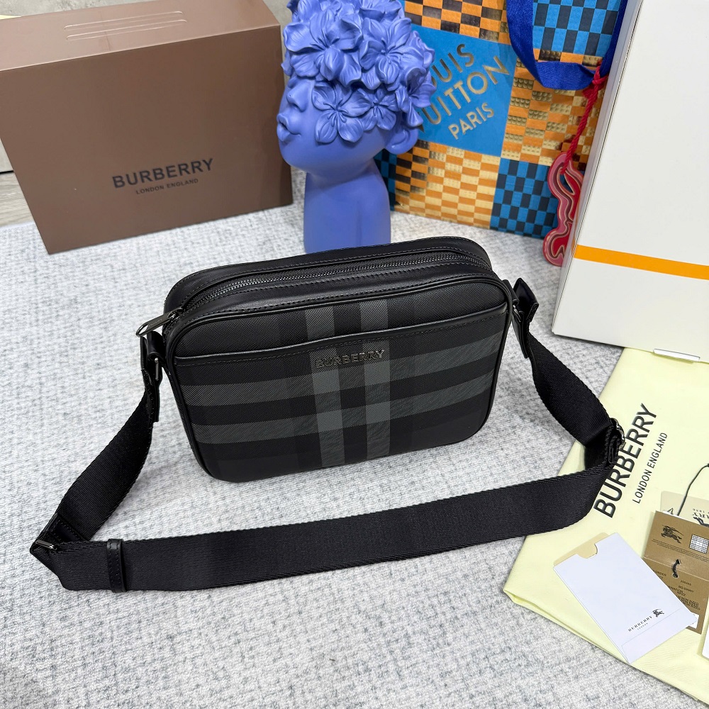 Túi đeo chéo Burberry BBR Đen kẻ sọc Xám basic size 25.5x18.5x5.5cm Like Auth on web fullbox bill thẻ PLD